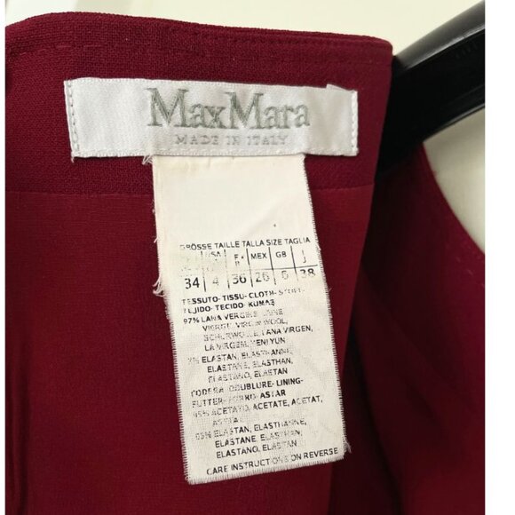 Max Mara Wool Sheath Shift Dress Sz 4 Deep Red Boat Neckline Preppy - Picture 2 of 9
